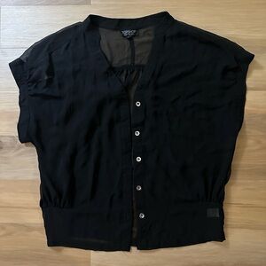 Topshop Black Sheer Short Sleeve Button Down Size S